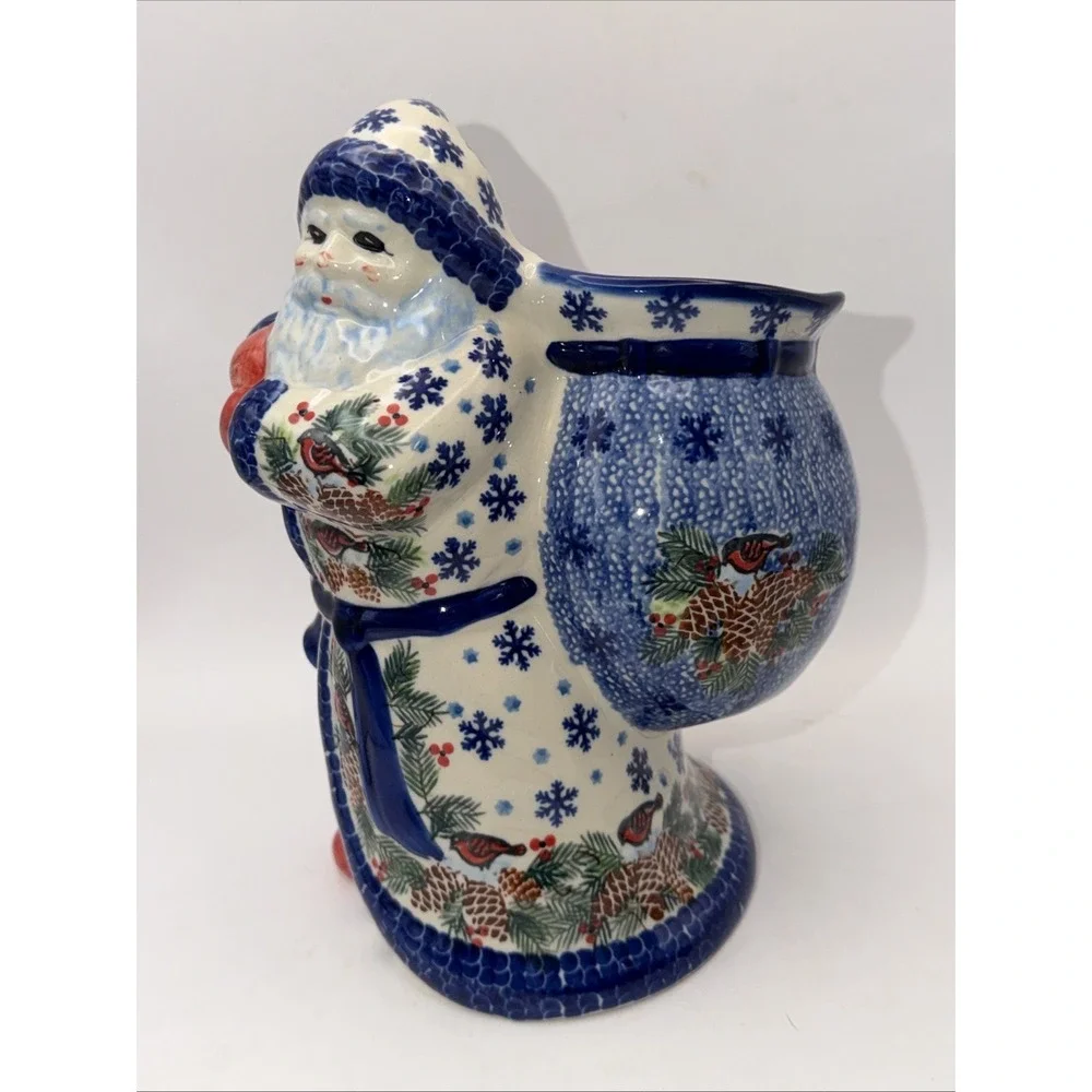 Polish Pottery Kalich SANTA CLAUS WITH BAG  Boleslawiec Artisan Table Cardinals